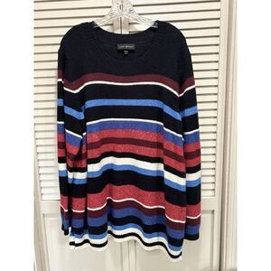 Lane Bryant Crew Black/Blue/Burg Striped Sweater Long Sleeve Size 22/24 Ribbed‎